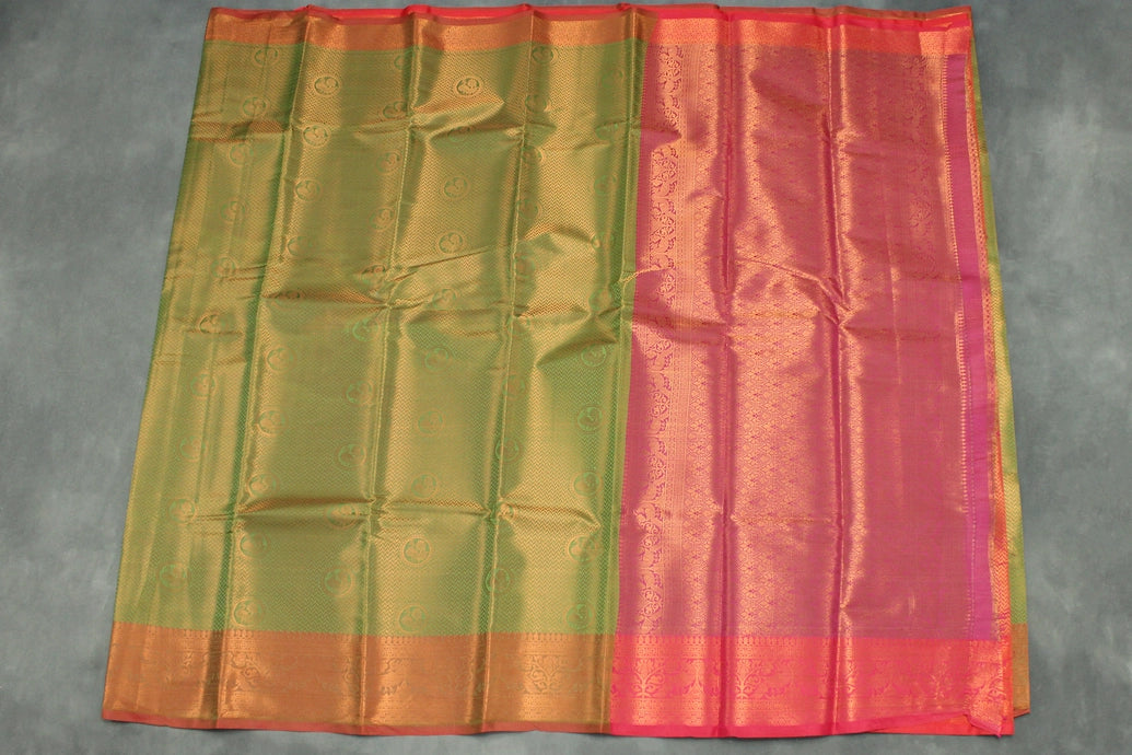 Mehendi Green Bridal Pattu Saree with Full Body Zari Work and Traditional Border