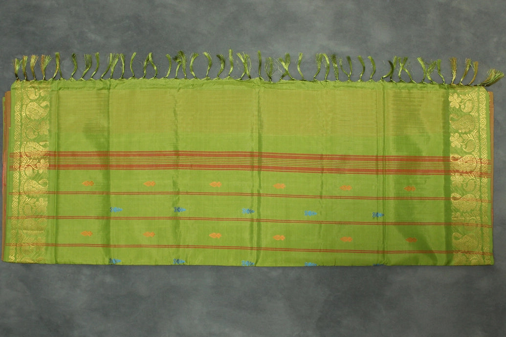 Vaazhai Naar (Banana Pith) Saree with Zari Border and Full-Body Buttas - Pink