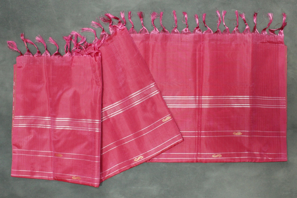 Banana Pith (Vaazhai Naar) Borderless Saree in Beige & Rose Pink with Small Butta