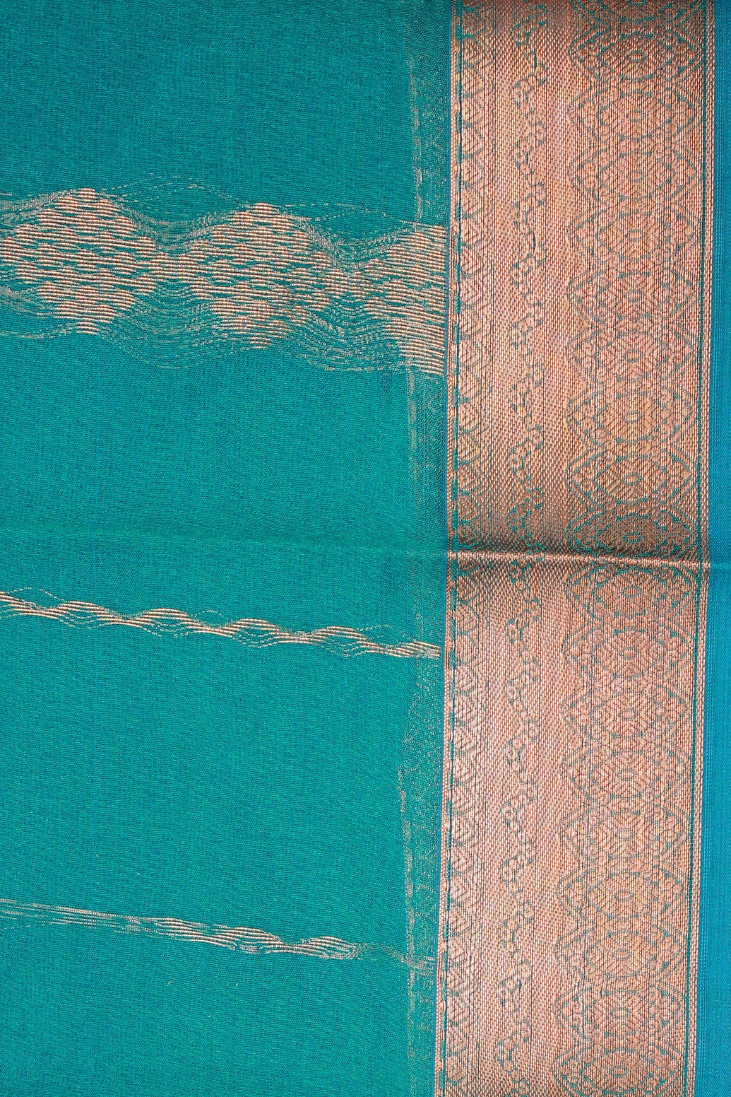 Teal Green Silk Cotton Saree with Beautiful Zari Border and Blouse Piece