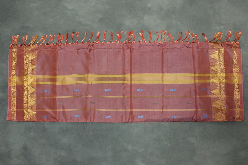 Blue & Brown Vaazhai Naar (Banana Pith) Saree with Zari Border and Small Butta