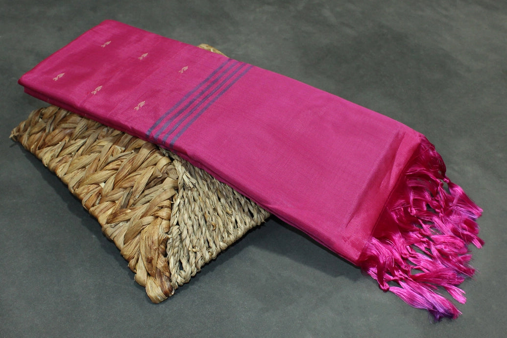 Lavender & Rose Pink Vaazhai Naar (Banana Pith) Borderless Saree with Small Butta Motifs