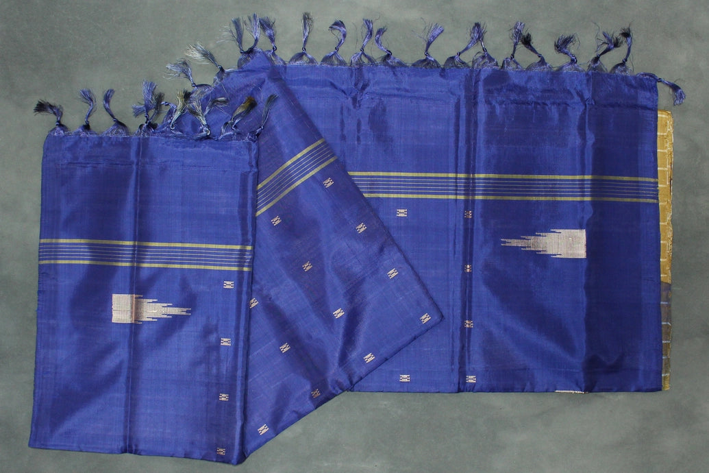 Blue Banana Pith (Vaazhai Naar) Borderless Saree with Small Butta