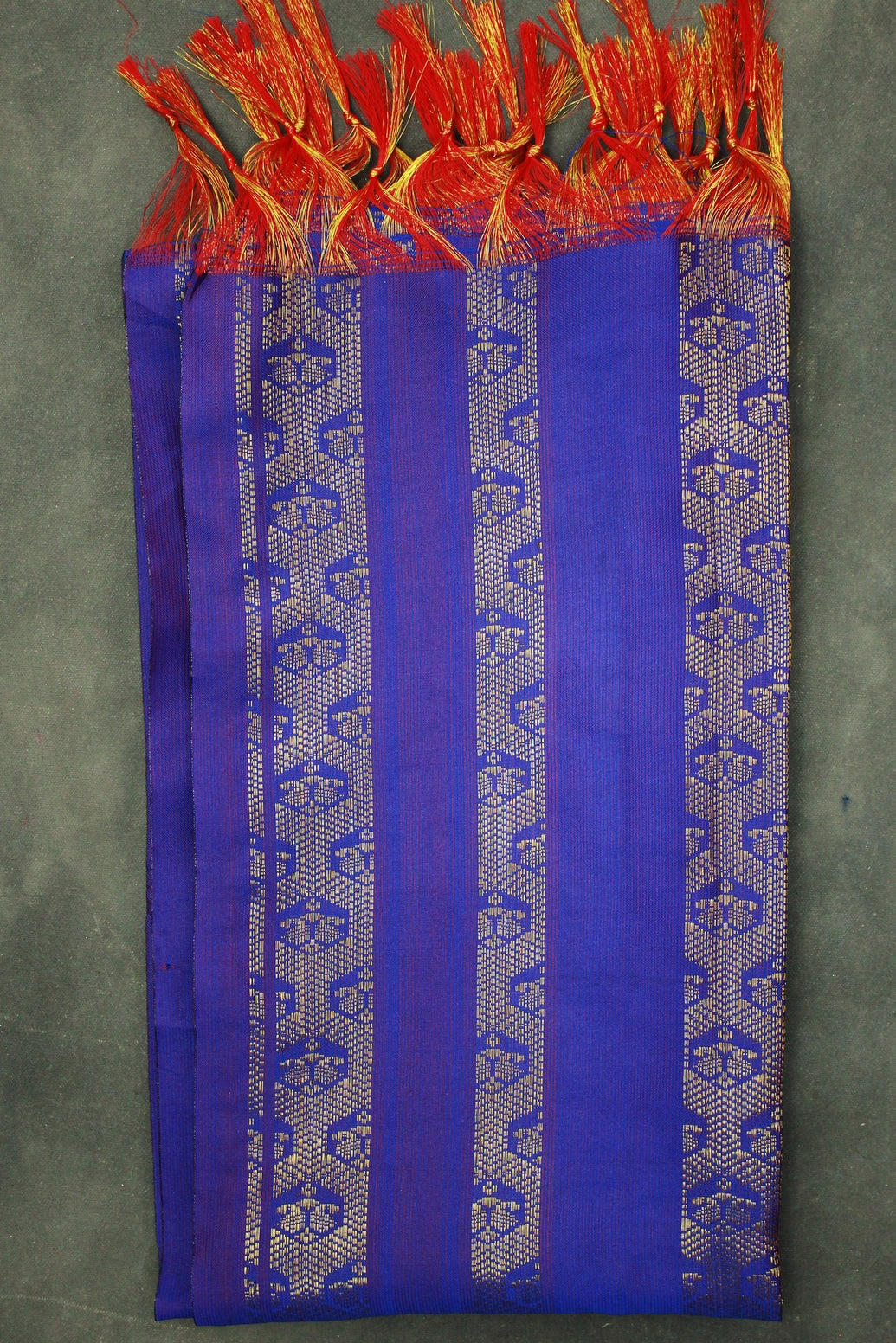 Violet Ponnadai Poly Silk Jacquard Temple Shawl with Zari Pattern and Tassels for Pooja Weddings Functions