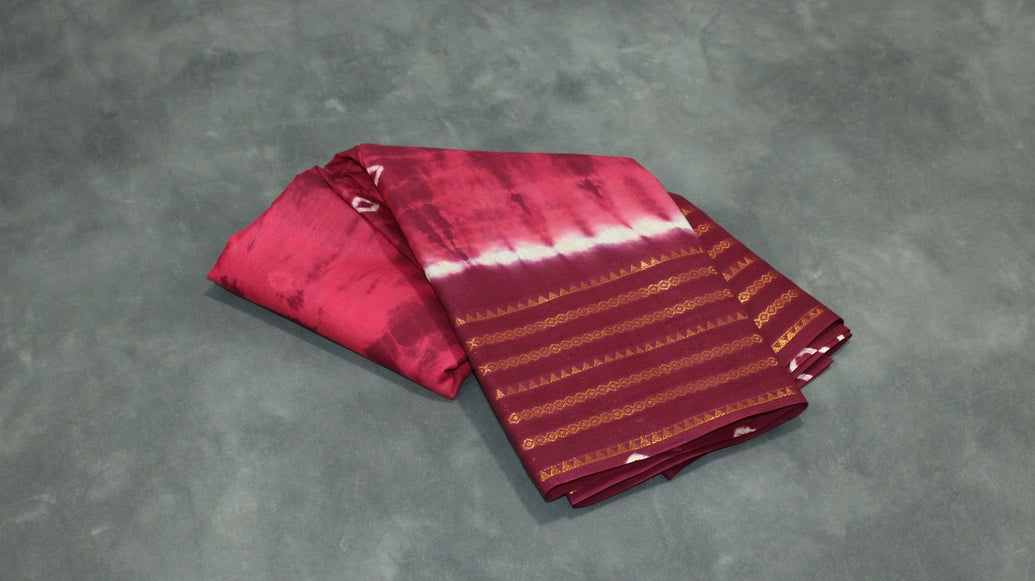Pure Sungudi Cotton Bandhani Saree - Purple with Golden Zari Border, Unstitched Blouse Included