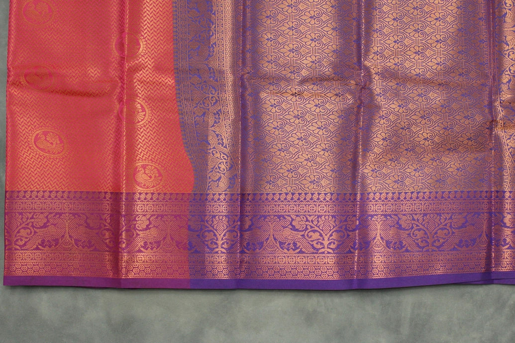 Red Pink Bridal Kumbh Bakasara Pattu Saree with Full Body Zari Work and Traditional Border