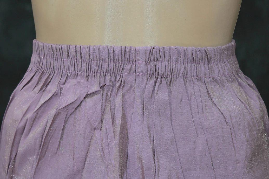 Lavender Shimmer 3-Piece Kurti Set with Aari & Pearl Embroidery, Elastic Pants and Printed Organza Dupatta