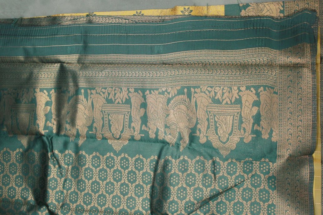 Mustard Kubera Silk Semi Silk Saree with Pallakku Design Border and Blouse, Traditional Woven Saree for Women