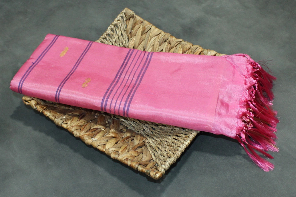 Banana Pith (Vaazhai Naar) Yellow & Pink Saree with Zari Border and Small Butta