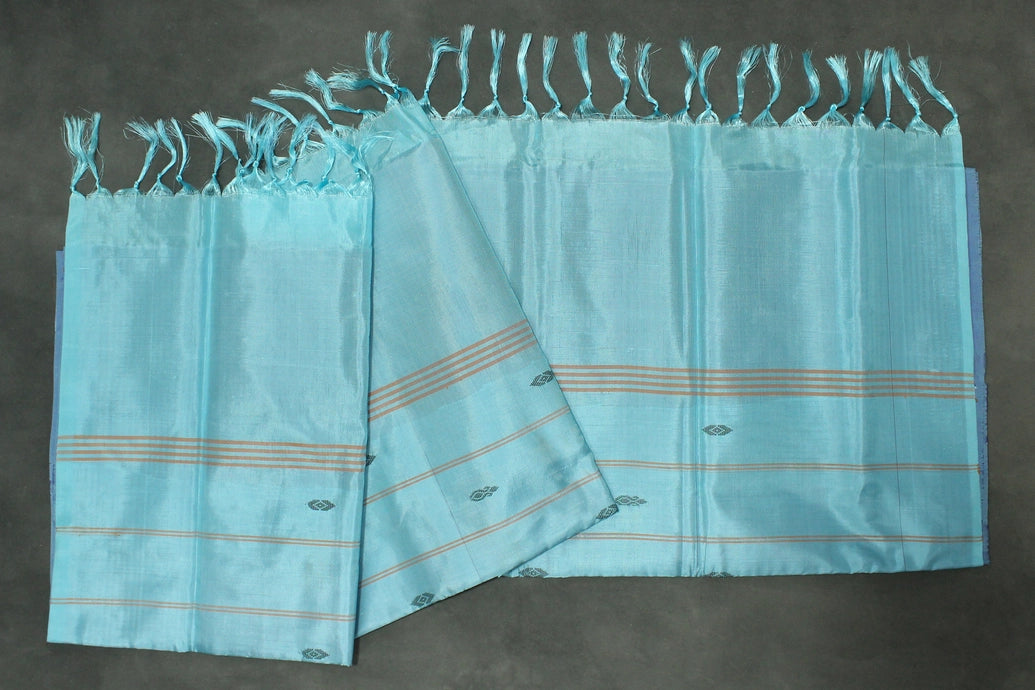 Sky Blue Vaazhai Naar (Banana Pith) Borderless Saree with Small Butta