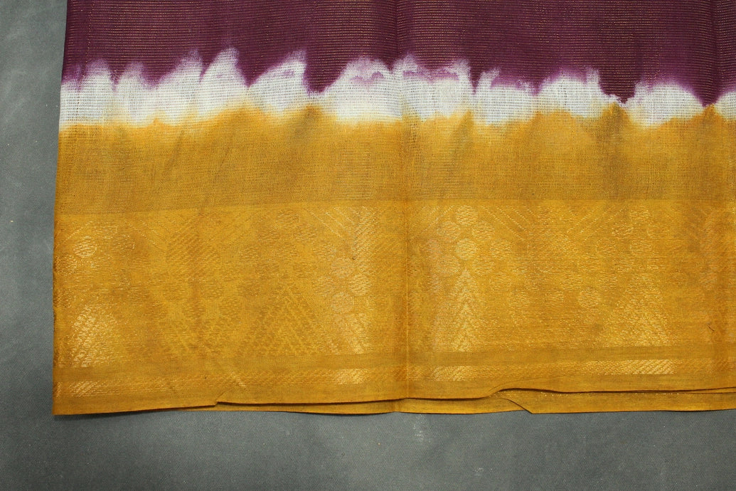 Sungudi Dark Brown Cotton Saree with Gold Zari Border and Diamond Line Pattern Saree JCS Fashions