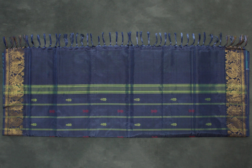 Banana Pith (Vaazhai Naar) Navy Blue & Green Saree with Zari Design Border