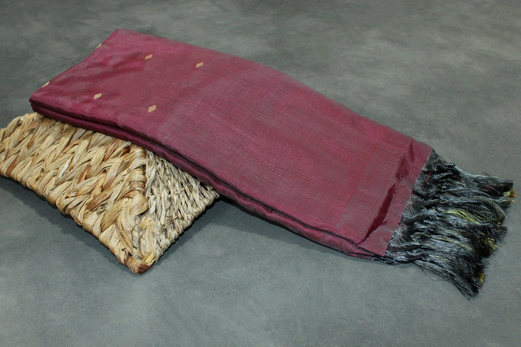 Purple Banana Pith (Vaazhai Naar) Borderless Saree with Small Butta and Tassels