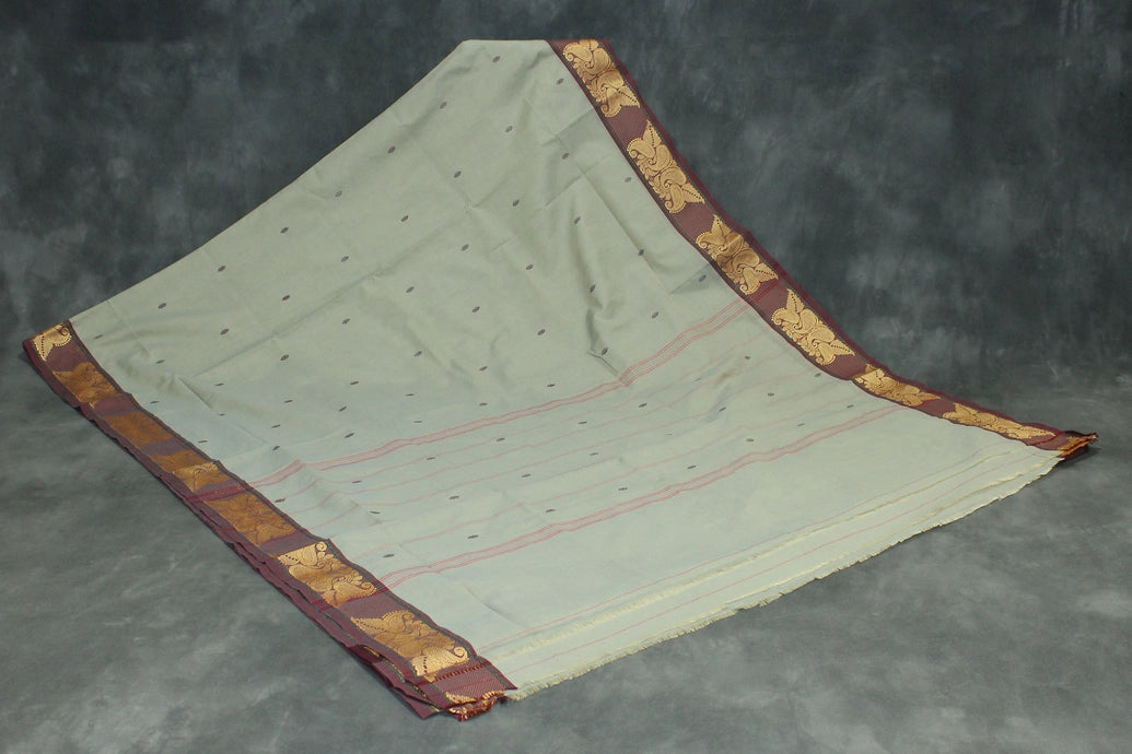 Beige Poly Cotton Butta Saree with Maroon Threaded Gold-Tone Motif Border - Traditional Ethnic Wear Saree JCS Fashions