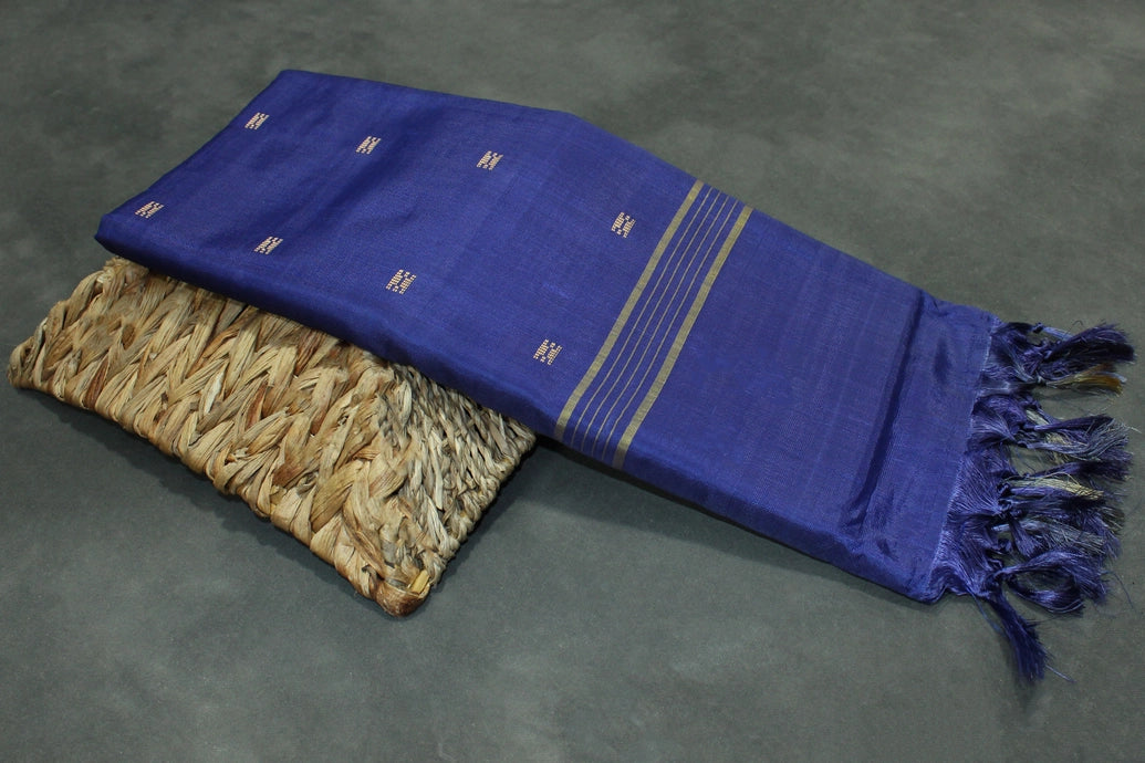 Blue Banana Pith (Vaazhai Naar) Borderless Saree with Small Butta