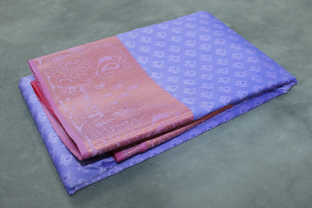 Lavender Emboss Silk Saree with Beautiful Border, Semi Silk Design for Traditional Wear