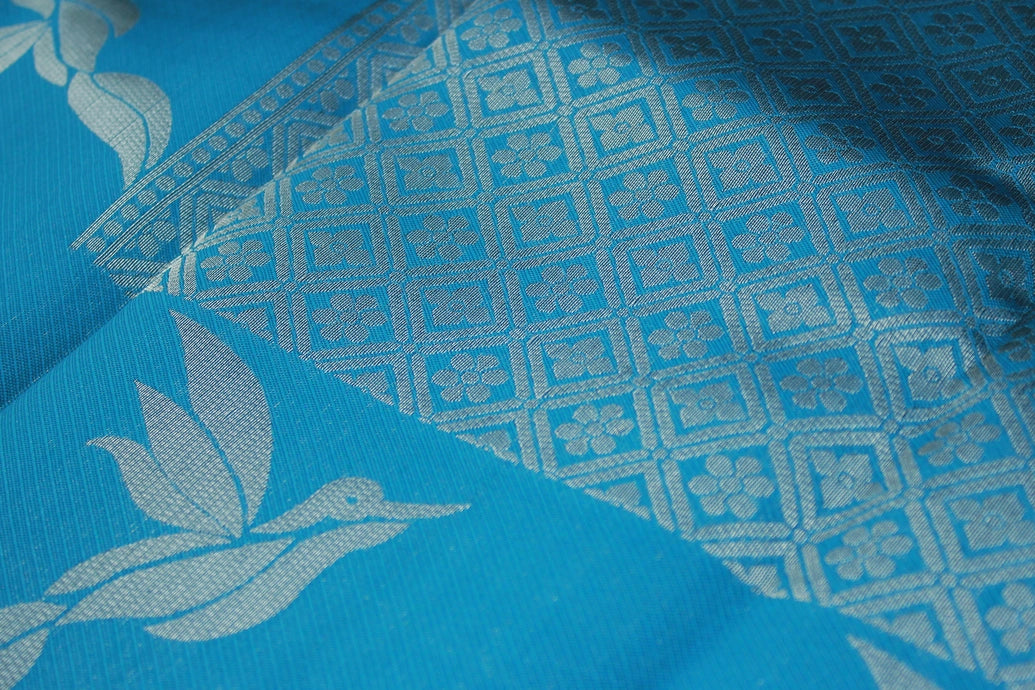 Pastel Blue Kubera Silk Saree with Kingfisher Pallu, Zari Border and Matching Blouse
