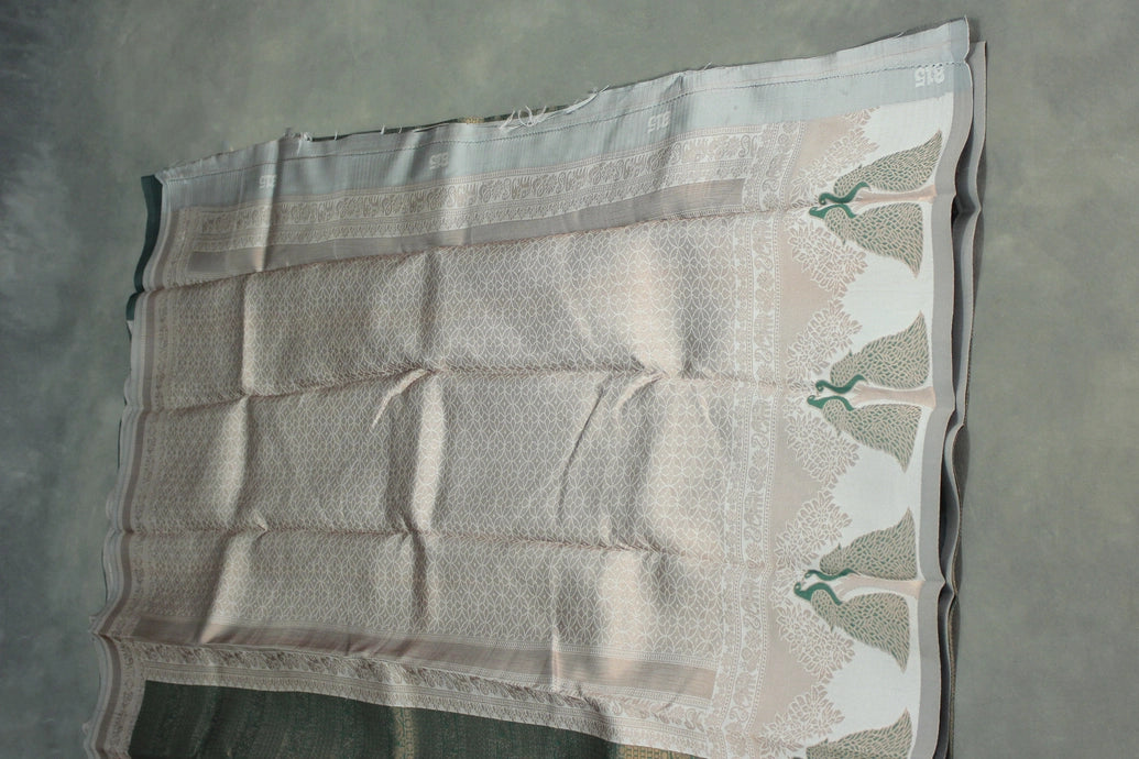 Dark Green Kubera Silk Saree with Peacock Border and Blouse, Semi Silk Traditional Wear