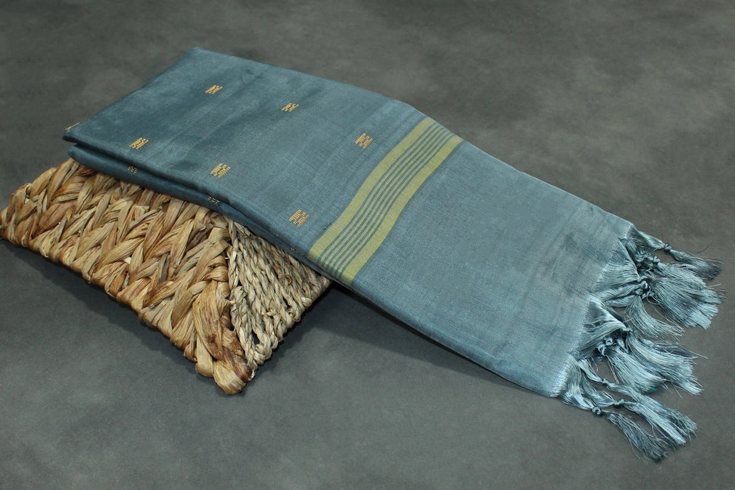 Grey Vaazhai Naar (Banana Pith) Borderless Saree with Small Butta – Classic Ethnic Drape