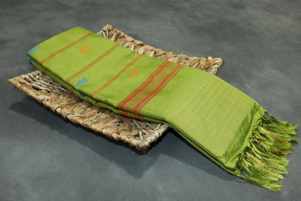 Vaazhai Naar (Banana Pith) Saree with Zari Border and Full-Body Buttas - Pink