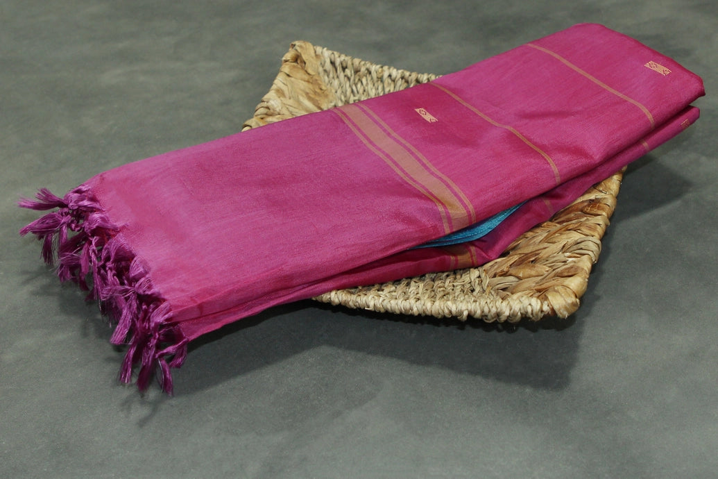 Magenta Pink Vaazhai Naar (Banana Pith) Saree with Blue Pallu & Small Butta