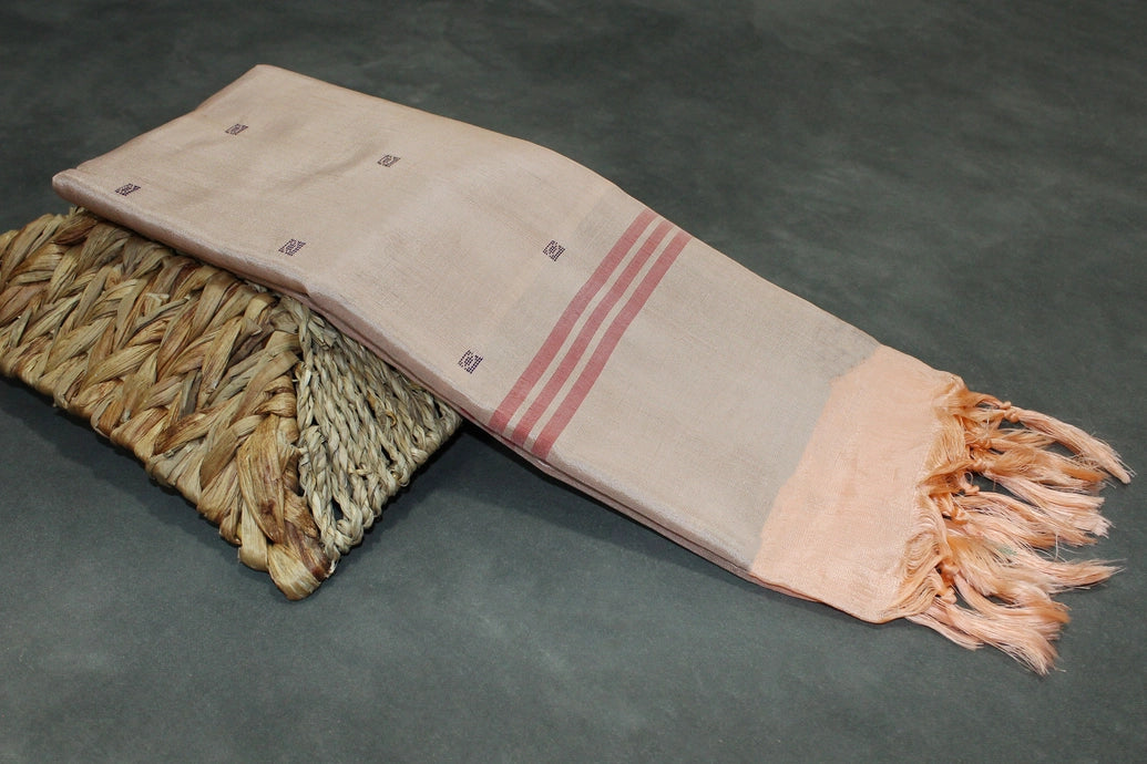 Peach Vaazhai Naar (Banana Pith) Saree with Small Butta - Borderless Traditional Saree