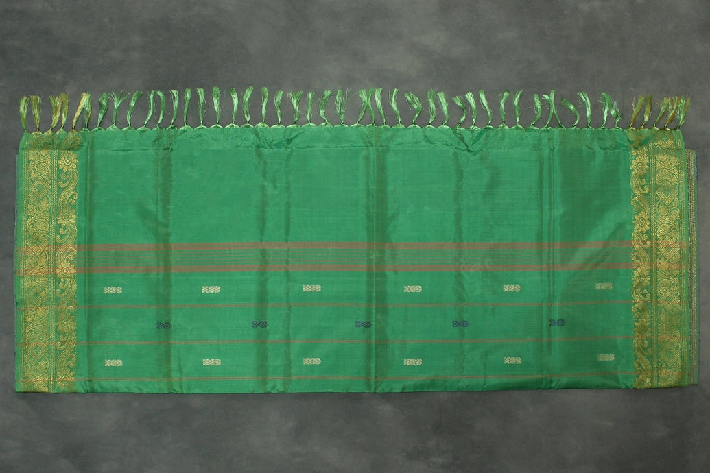 Leaf Green Vaazhai Naar (Banana Pith) Saree with Zari Border and Small Butta