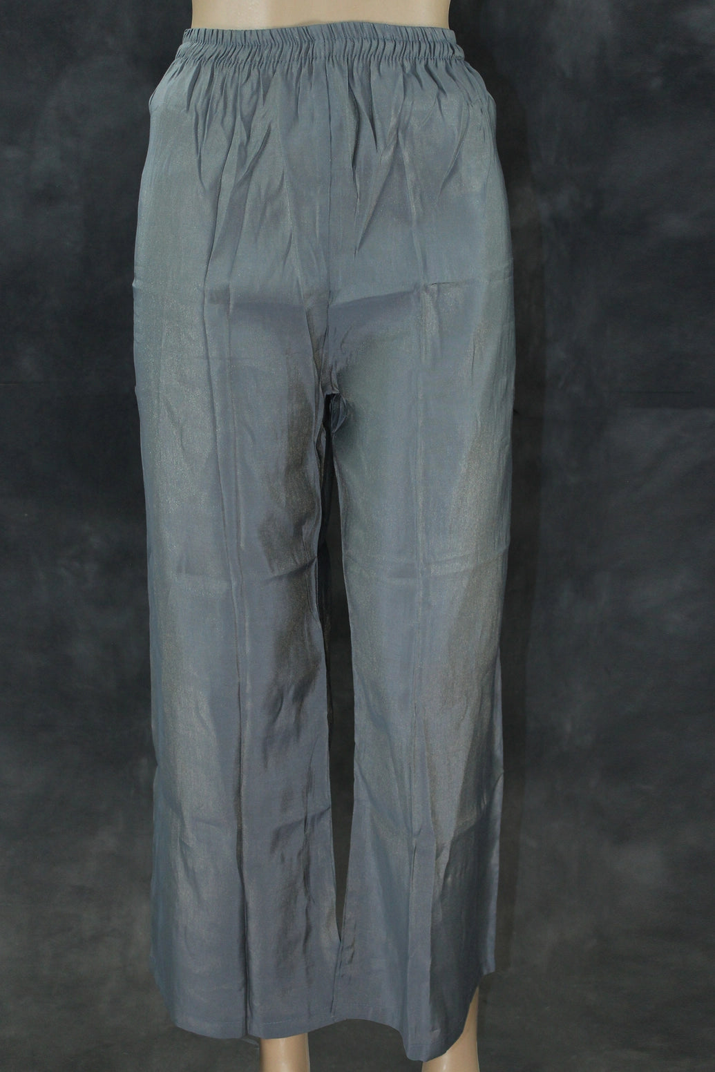 Grey Cotton-Rayon Pakistani Collar Kurti Two-Piece Set with Mirror Work and White Lace Border — Top with Elastic Pants Kurti JCS Fashions