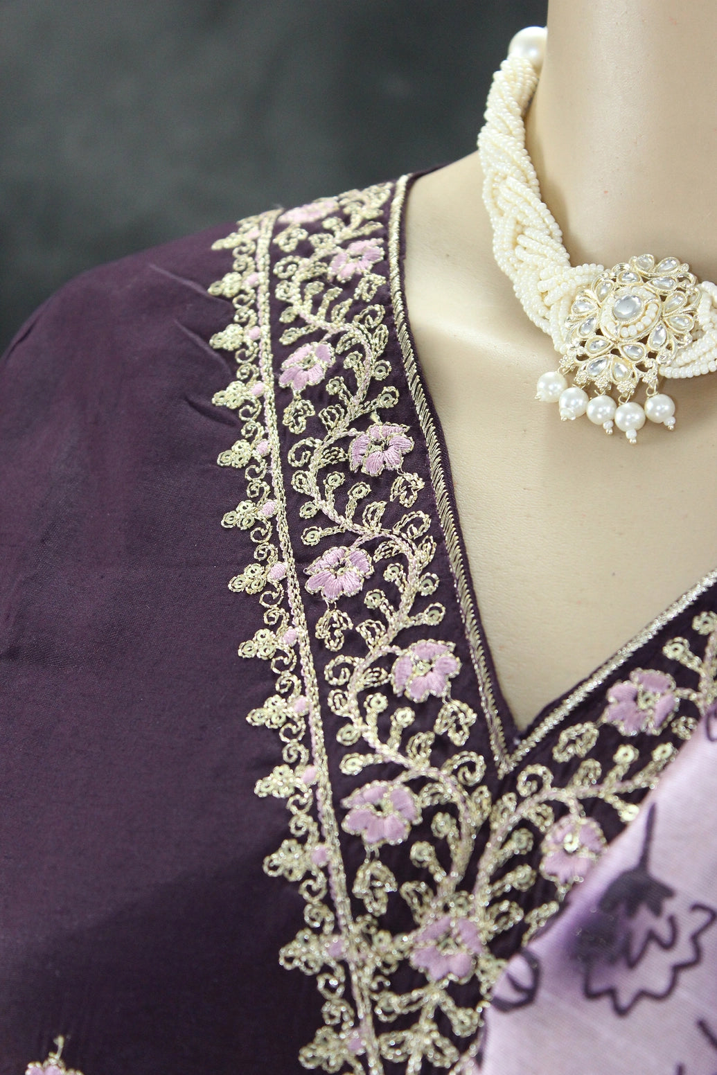 Roman Silk Wine Embroidered 3-Piece Kurta Set with Printed Digital Dupatta and Sequin Zari Handwork Kurti JCS Fashions