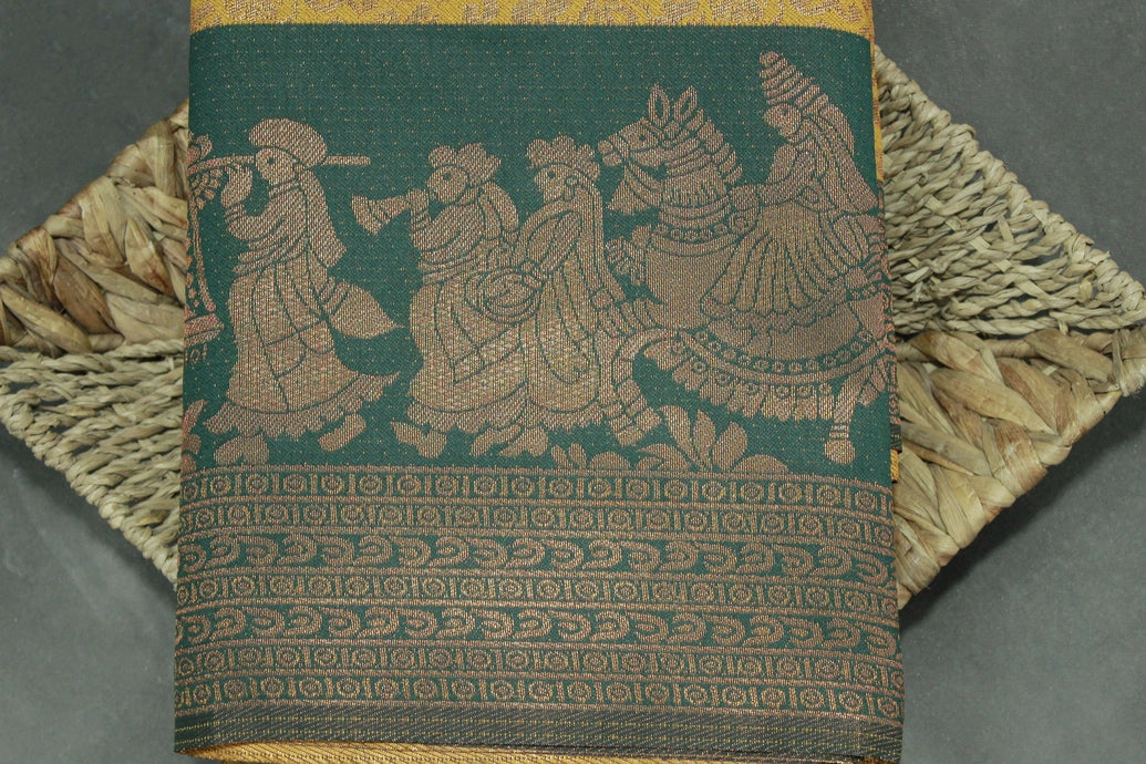 Mustard Kubera Silk Semi Silk Saree with Pallakku Design Border and Blouse, Traditional Woven Saree for Women