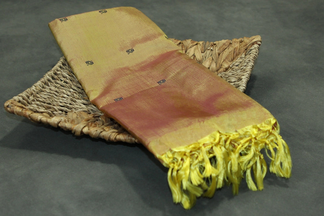 Banana Pith (Vaazhai Naar) Borderless Saree - Light Mehendi Green with Small Butta & Tassels