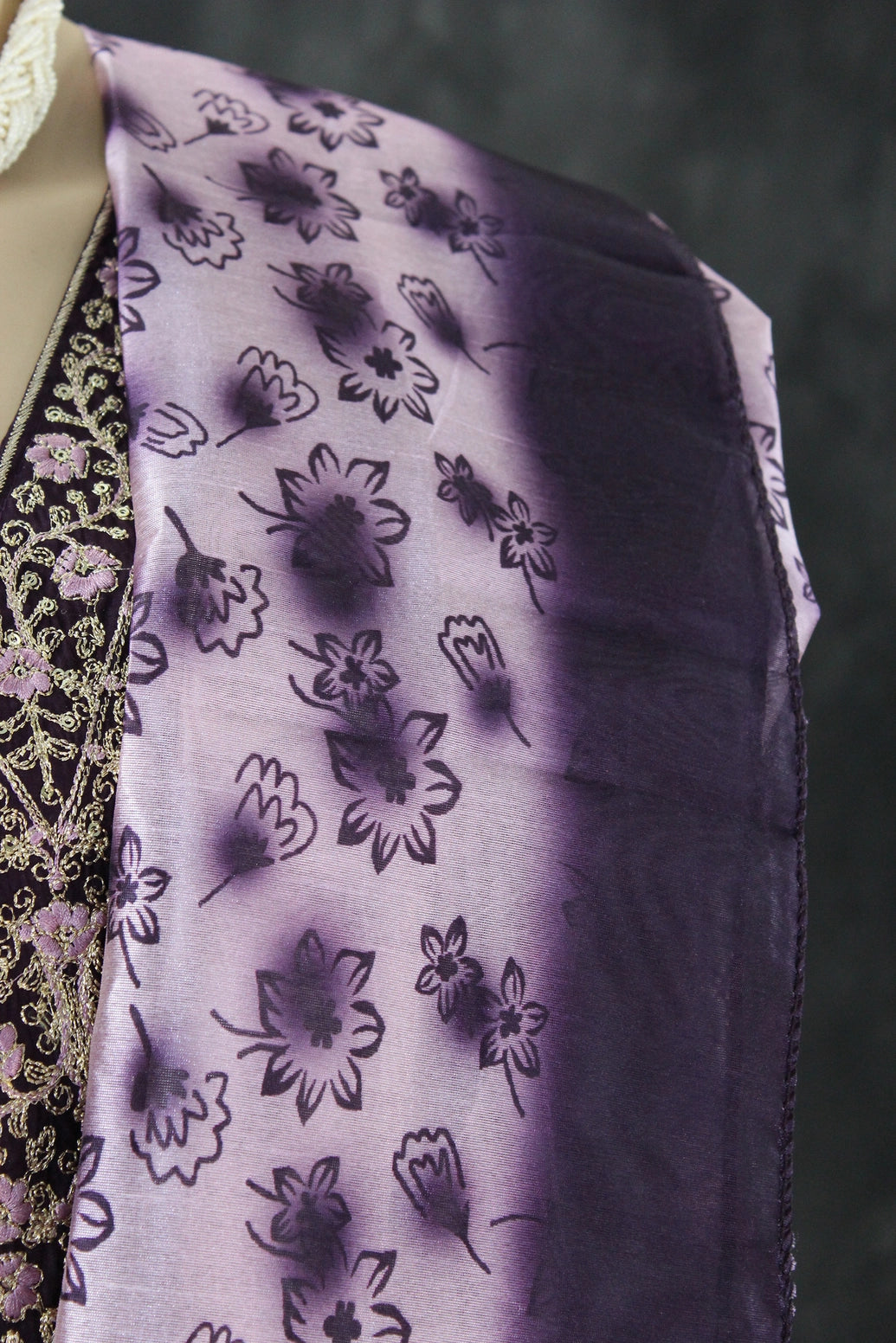 Roman Silk Wine Embroidered 3-Piece Kurta Set with Printed Digital Dupatta and Sequin Zari Handwork Kurti JCS Fashions