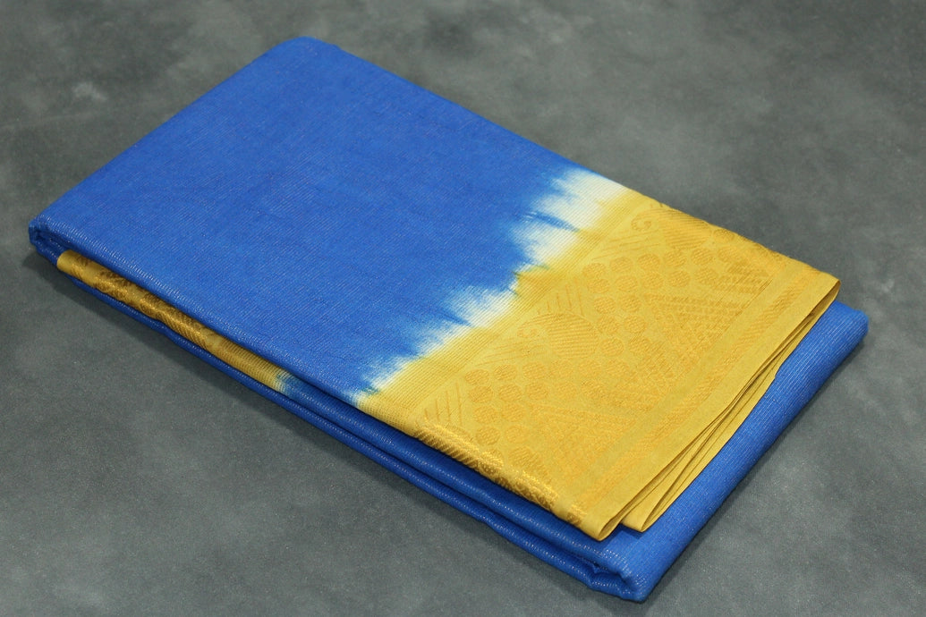 Blue Sungudi Cotton Saree with Diamond-Line Zari Pattern and Gold-Tone Border Saree JCS Fashions
