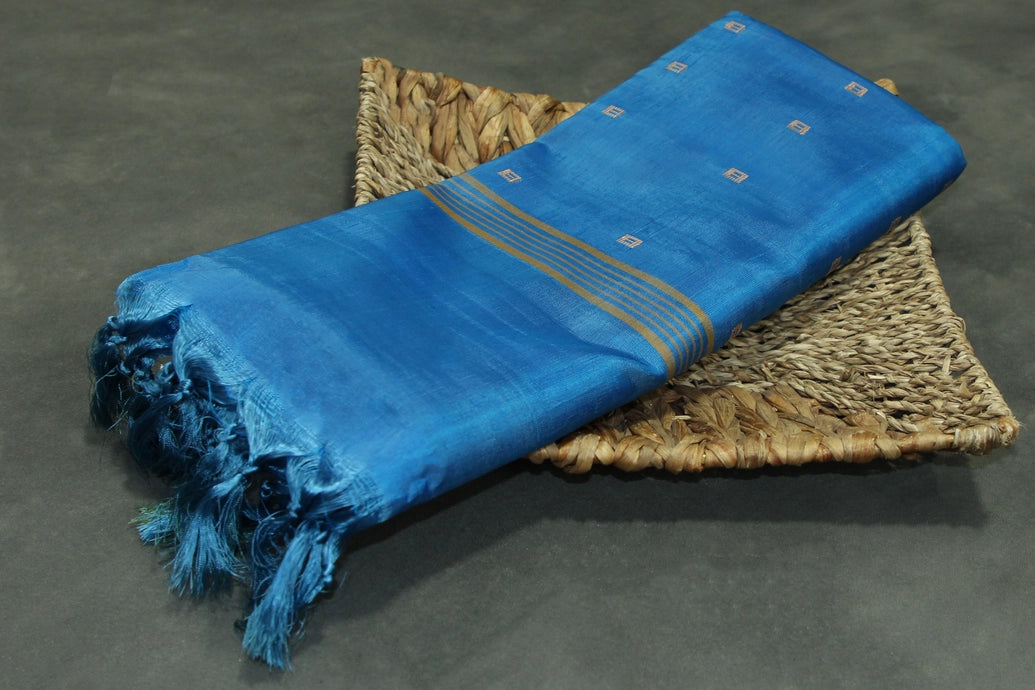 Royal Blue Vaazhai Naar (Banana Pith) Woven Saree with Small Butta Motifs