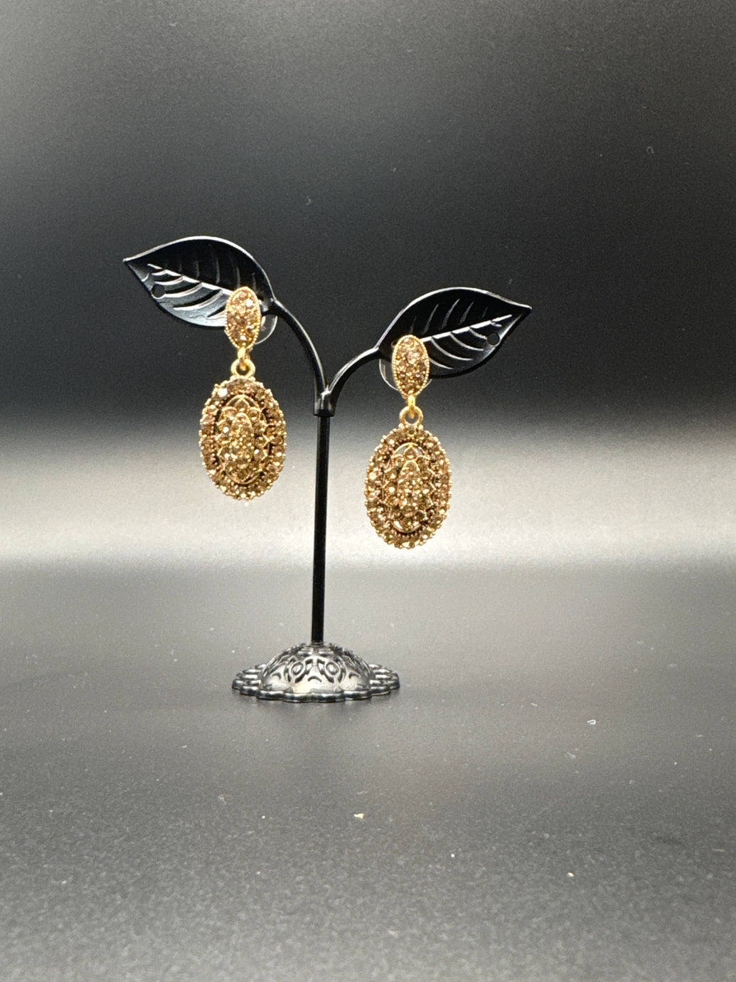 Victorian Style Gold-Tone Crystal Disc Dangle Earrings - 1.5 inch Drop