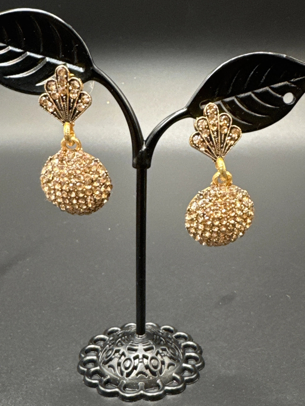 Antique Gold-Tone Crystal Drop Earrings with Pave Stone Disc - 1.5 inch Dangle Fashion Jewellery