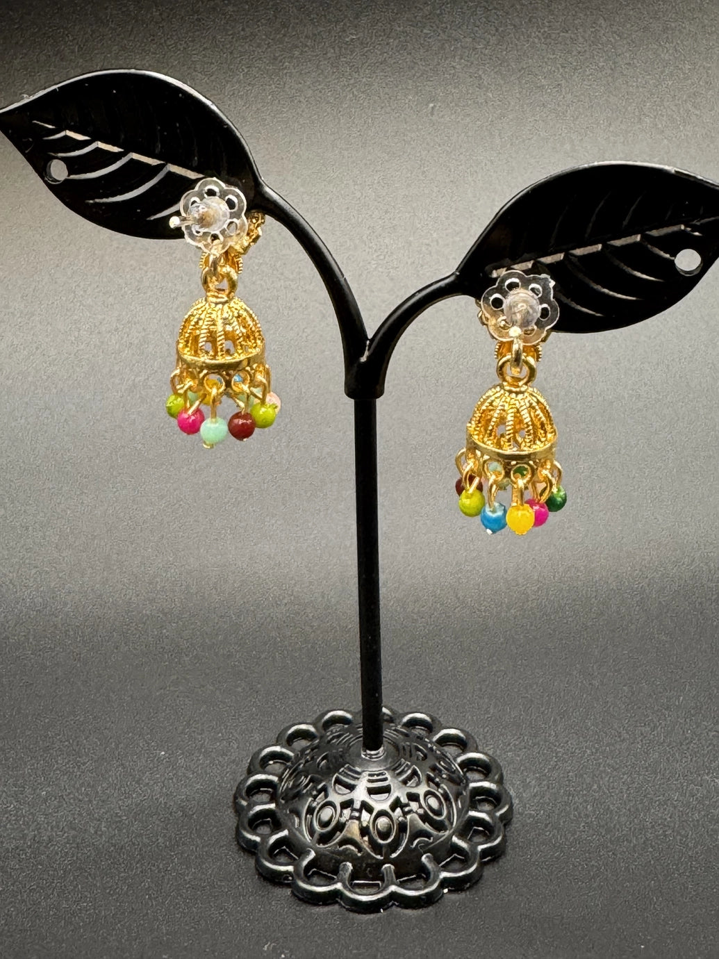 Gold Plated Multicolor Beaded Jhumka Earrings - Stylish Ethnic Accessory Jewelry JCS Fashions