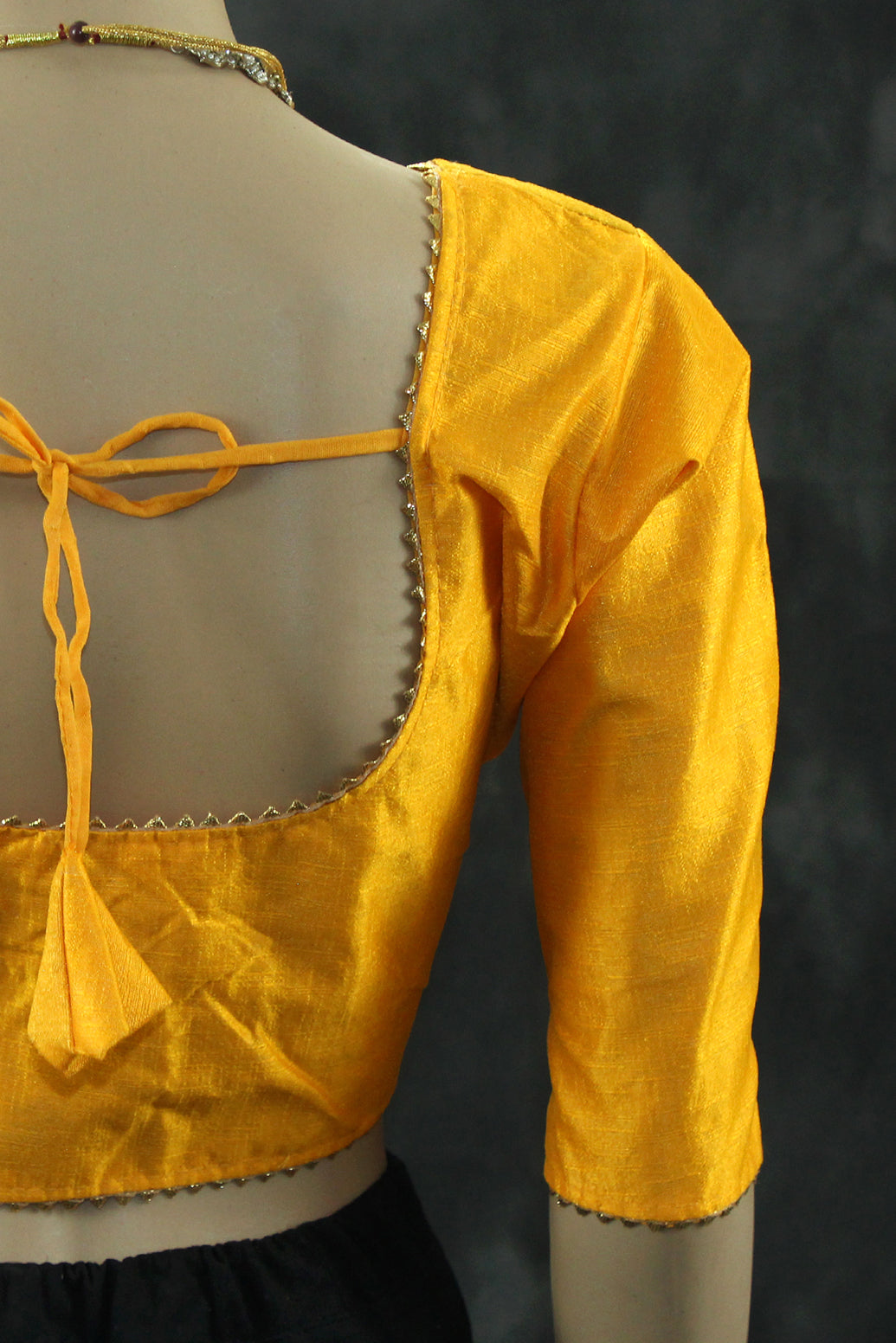 Readymade Padded Yellow Raw Silk Blouse - Elbow Sleeve with Back Knot Blouse JCS Fashions