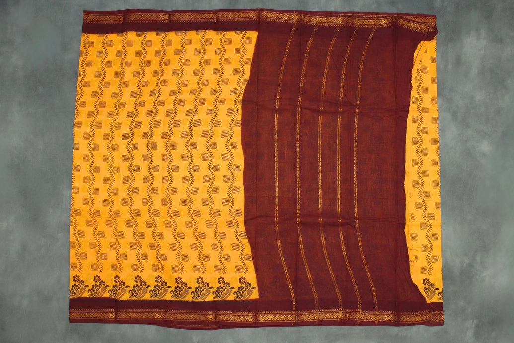Yellow Floral Print Poly Cotton Saree - Lightweight & Festive Wear Saree JCS Fashions
