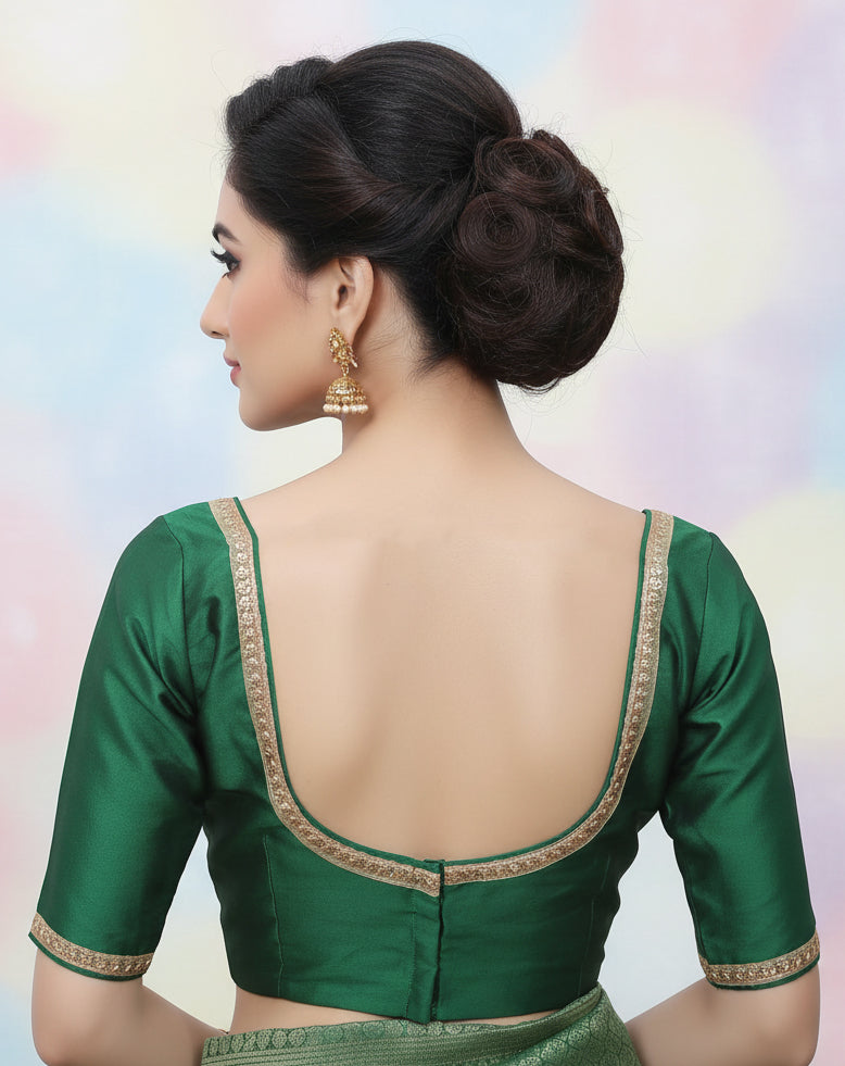 Green Saree Blouse - Sabyasachi Cut, Ready-Made