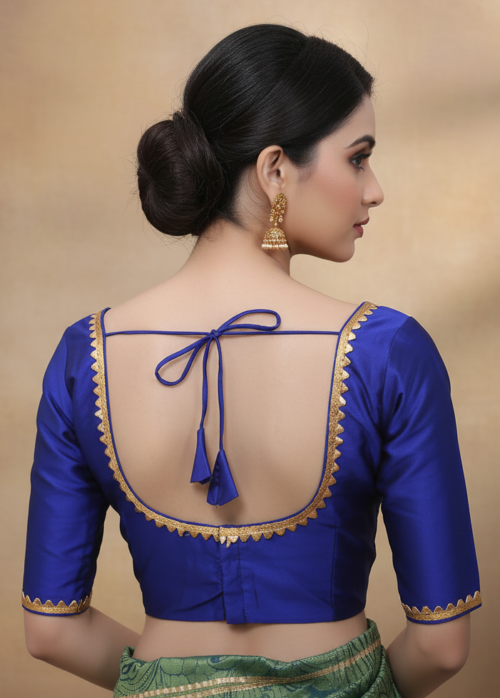 Green Saree Blouse - Sabyasachi Cut, Ready-Made