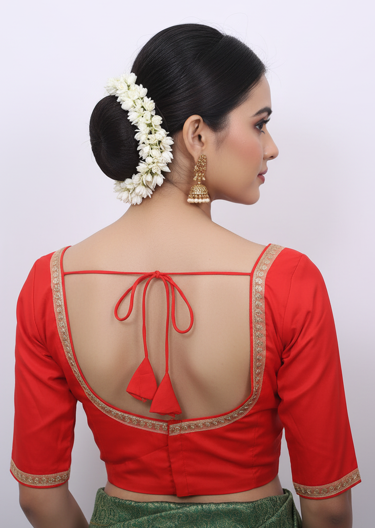 Green Saree Blouse - Sabyasachi Cut, Ready-Made