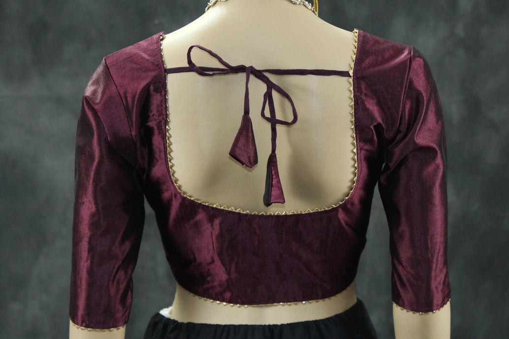 Readymade Padded Puple Raw Silk Blouse - Elbow Sleeve with Back Knot Blouse JCS Fashions