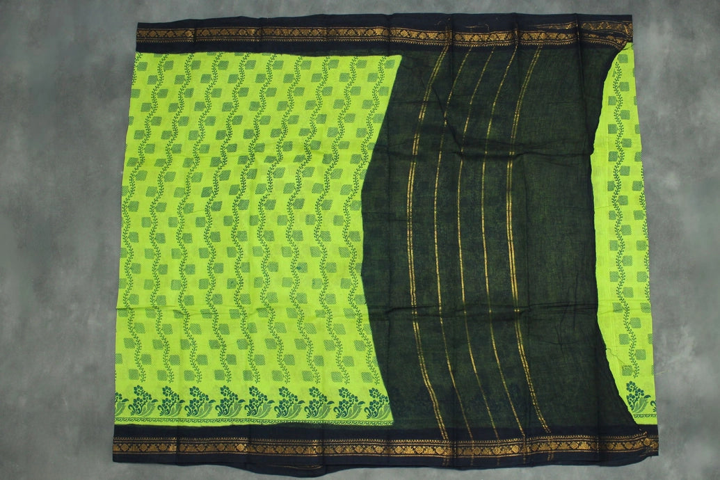 Elegant Green Poly Cotton Floral Print Saree for Daily Wear Saree JCS Fashions