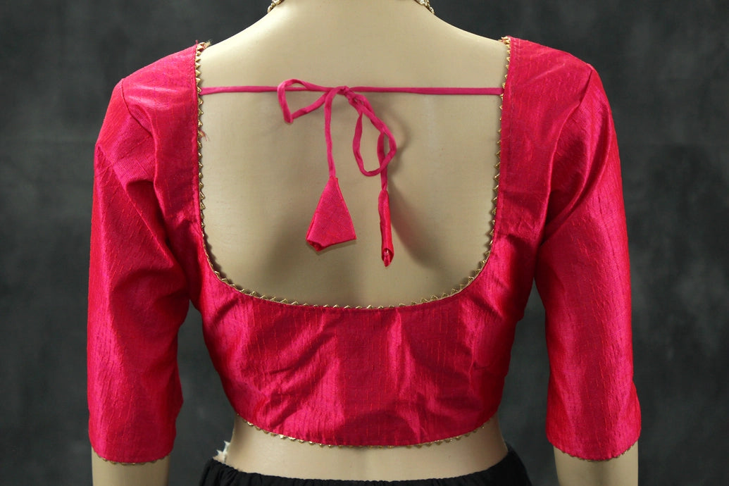 Pink Raw Silk Readymade Padded Blouse - Elbow Sleeve, Back Knot Blouse JCS Fashions