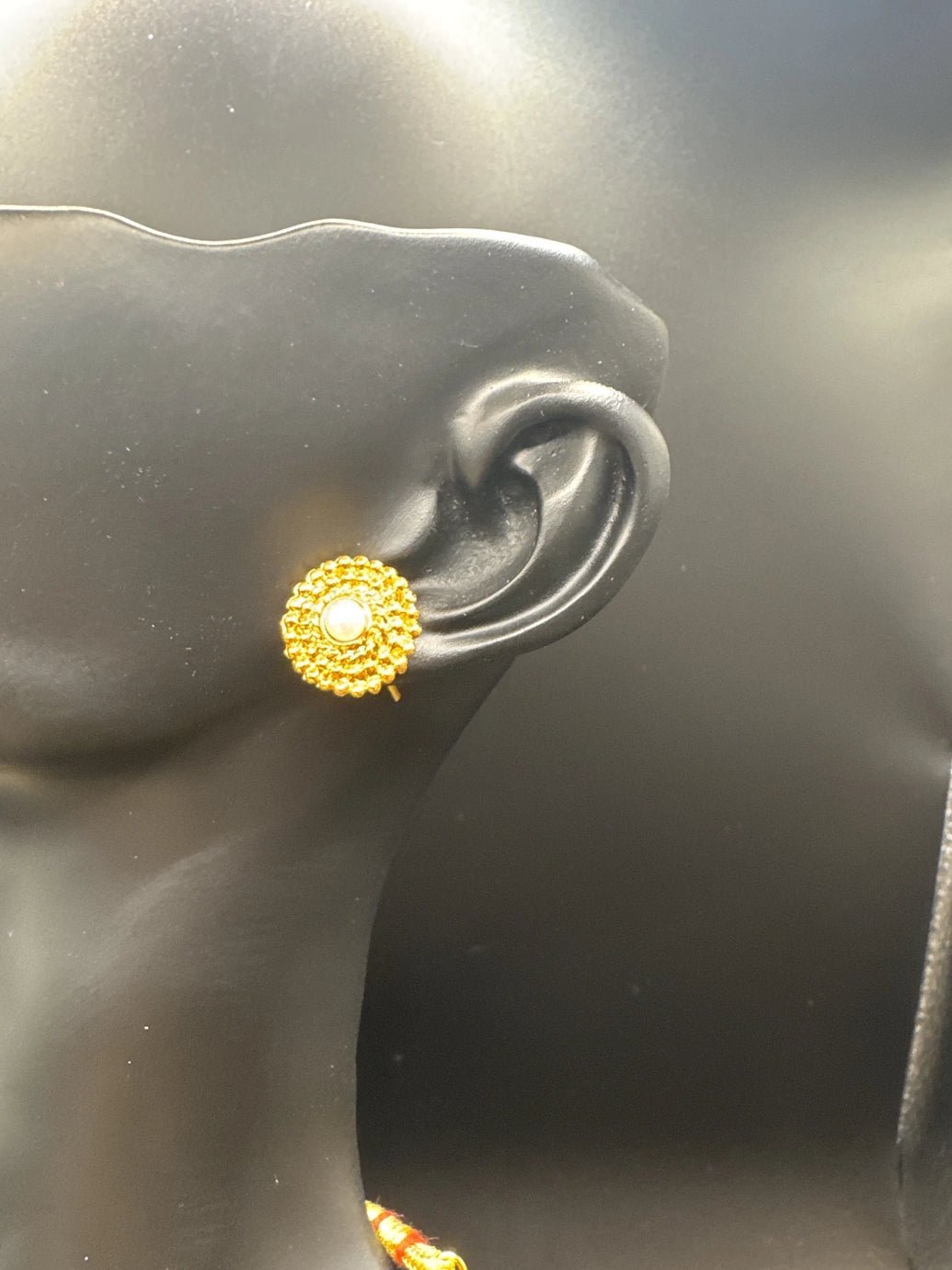 Traditional Gold-Tone Imitation Pearl Necklace Set with Center Drop Pendant and Matching Studs - Lightweight Adjustable Backing Jewelry JCS Fashions