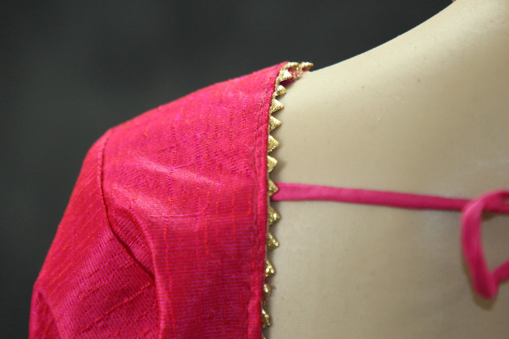 Pink Raw Silk Readymade Padded Blouse - Elbow Sleeve, Back Knot Blouse JCS Fashions