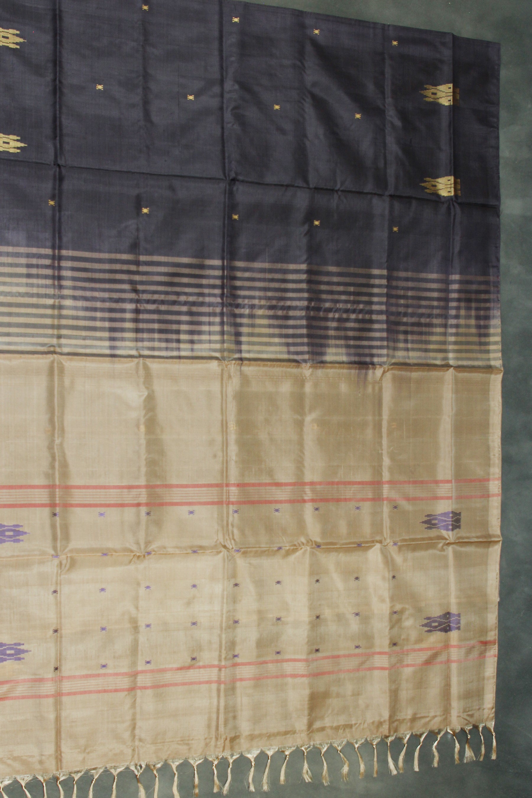 Light Brown Vaazhai Naar (Banana Pith) Saree with Small Purple Butta and Dark Contrast Pallu
