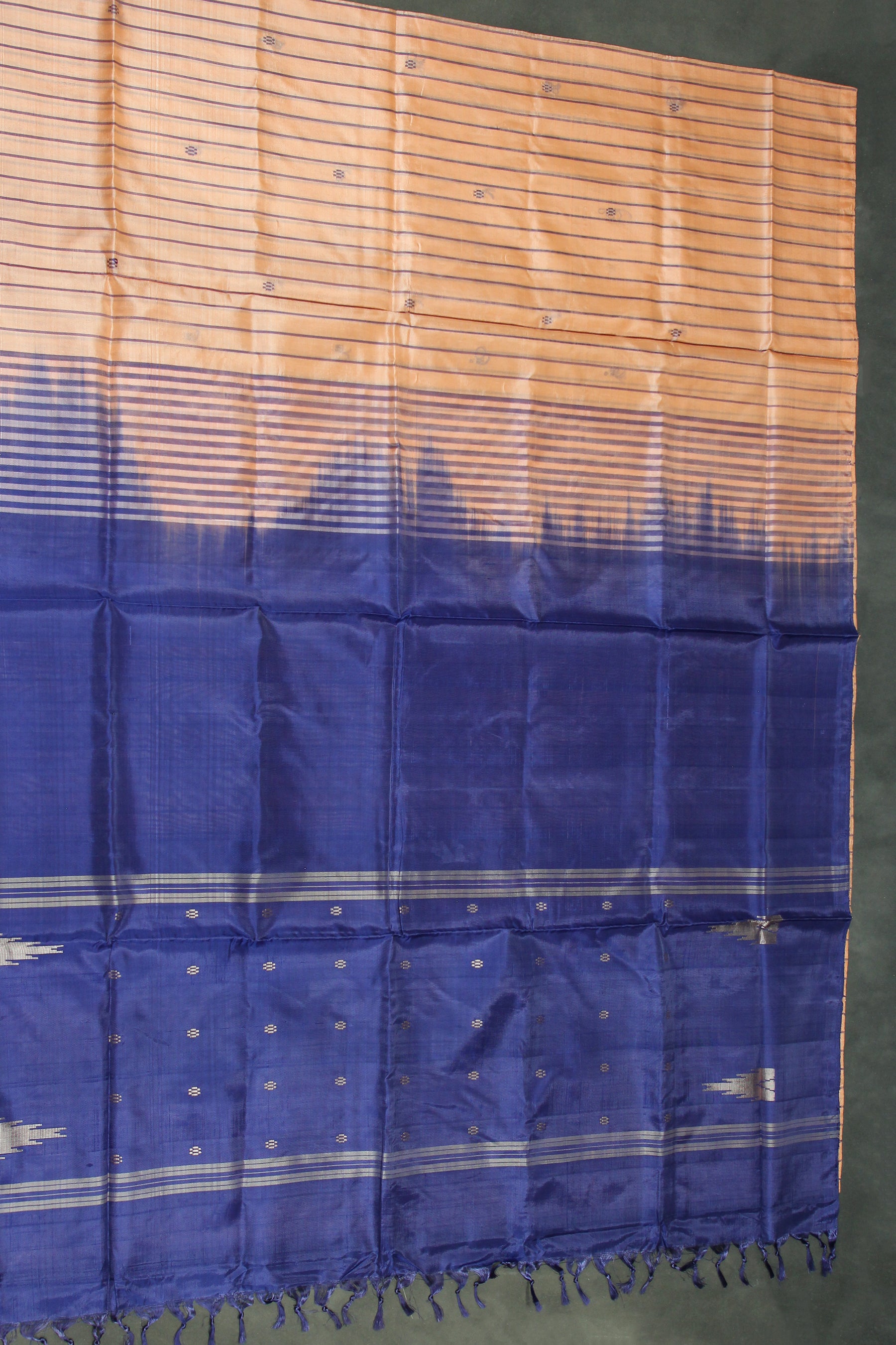 Navy Blue Vaazhai Naar (Banana Pith) Borderless Saree with Small Buttas and Striped Pallu