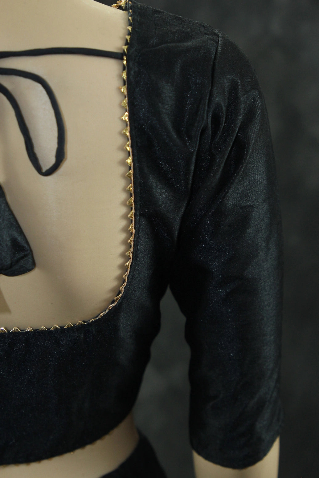 Readymade Black Raw Silk Padded Blouse - Elbow Sleeve, Back Knot Blouse JCS Fashions